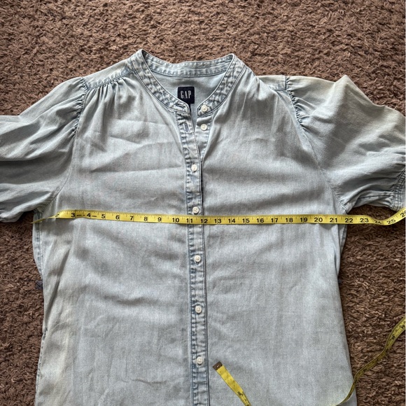 GAP Blue Midi Dress with Puff Sleeves and Mandarin Collar - Picture 9 of 9